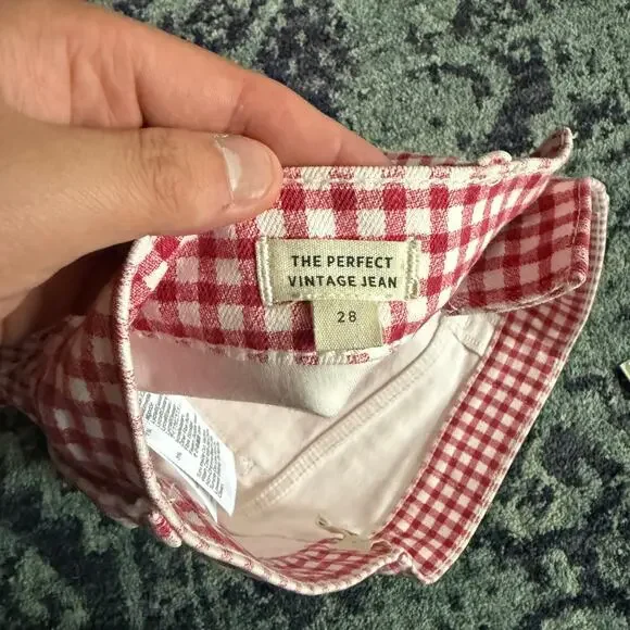 Madewell The Perfect Vintage Jean in Rosy Hibiscus Gingham Check Preppy Picnic - Picture 12 of 14